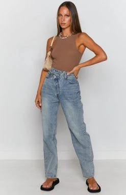 Beginning Boutique No Guidance Ribbed Bodysuit Mocha Tops