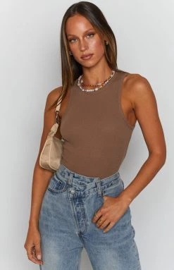 Beginning Boutique No Guidance Ribbed Bodysuit Mocha Tops