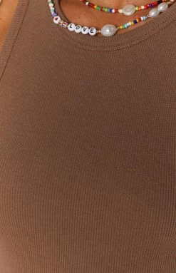 Beginning Boutique No Guidance Ribbed Bodysuit Mocha Tops