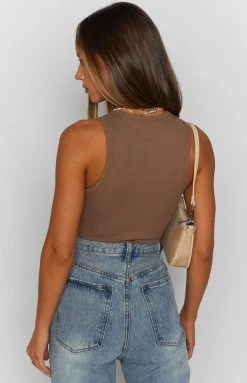 Beginning Boutique No Guidance Ribbed Bodysuit Mocha Tops