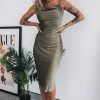 Beginning Boutique Schiffer Slip Midi Dress Khaki Dresses