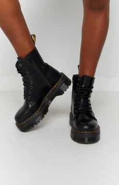 Dr. Martens Jadon 8 Eye Boot Black Polish Smooth Back In Stock