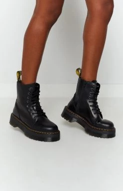 Dr. Martens Jadon 8 Eye Boot Black Polish Smooth Back In Stock