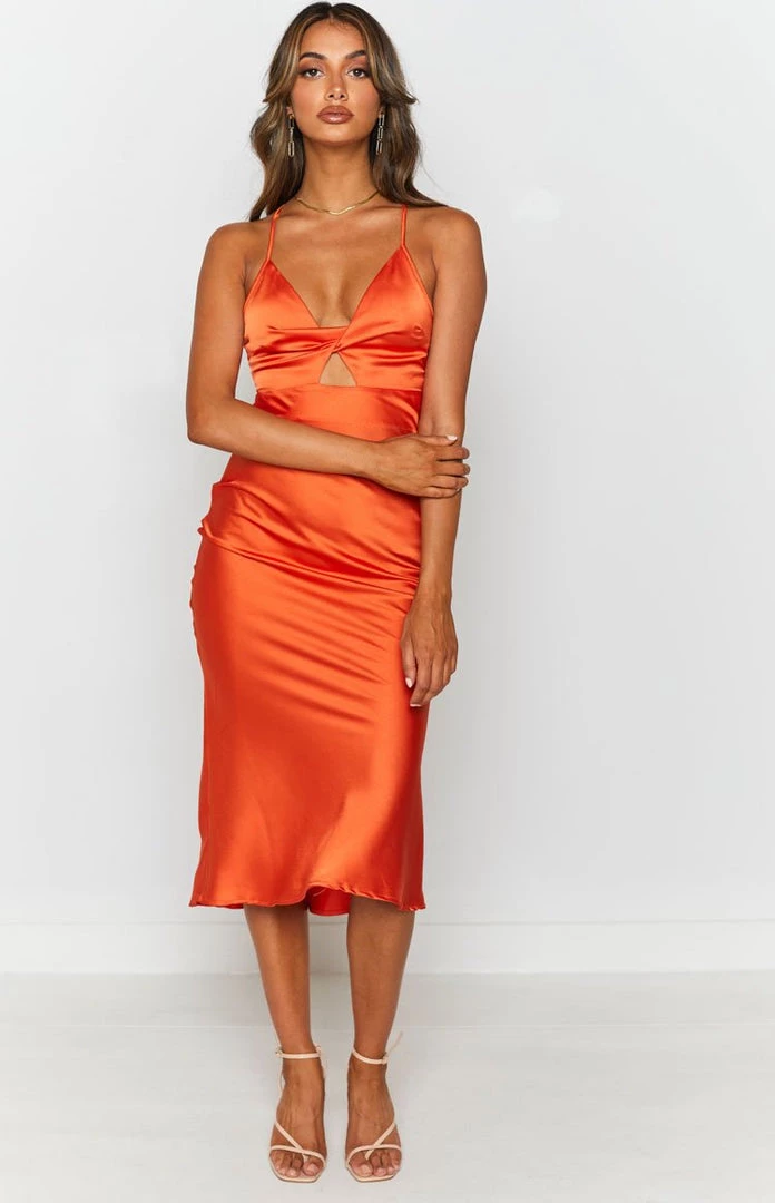 Beginning Boutique Ari Twist Satin Midi Dress Rust Dresses 5 Beginning Boutique Ari Twist Satin Midi Dress Rust Dresses