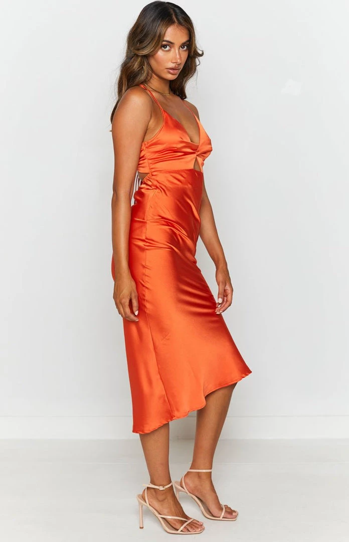 Beginning Boutique Ari Twist Satin Midi Dress Rust Dresses 6 Beginning Boutique Ari Twist Satin Midi Dress Rust Dresses