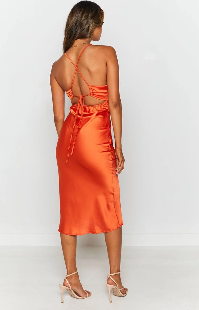 Beginning Boutique Ari Twist Satin Midi Dress Rust Dresses 7 Beginning Boutique Ari Twist Satin Midi Dress Rust Dresses