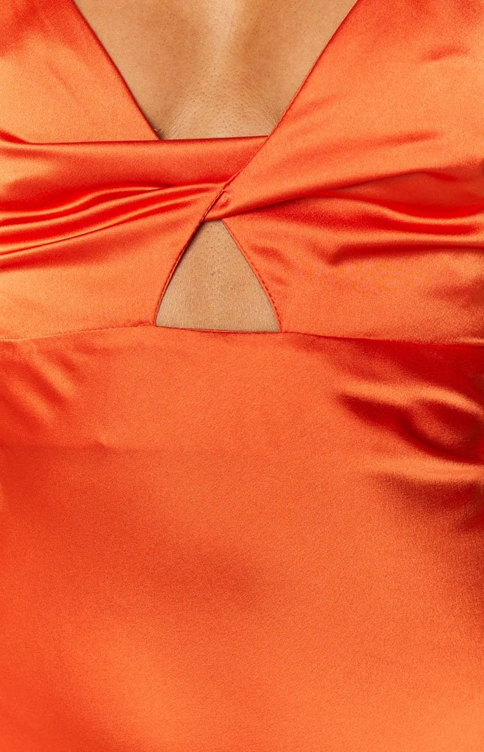 Beginning Boutique Ari Twist Satin Midi Dress Rust Dresses 8 Beginning Boutique Ari Twist Satin Midi Dress Rust Dresses