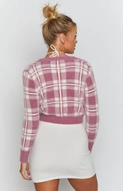 Beginning Boutique Tops Hannah Checked Cardigan Purple