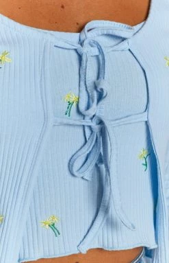 Beginning Boutique Young Hearts Ribbed Tie Top And Cami Set Blue