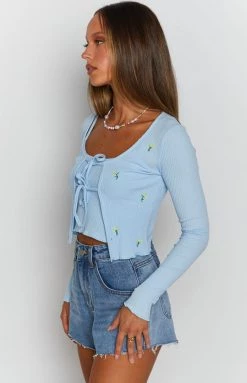 Beginning Boutique Young Hearts Ribbed Tie Top And Cami Set Blue