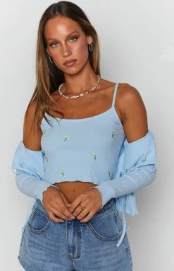 Beginning Boutique Young Hearts Ribbed Tie Top And Cami Set Blue