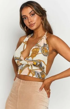 Beginning Boutique Baby Face Chain Print Halter Top White Tops 13 Beginning Boutique Baby Face Chain Print Halter Top White Tops