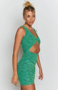 Beginning Boutique Maliah Twist Front Mini Dress Green