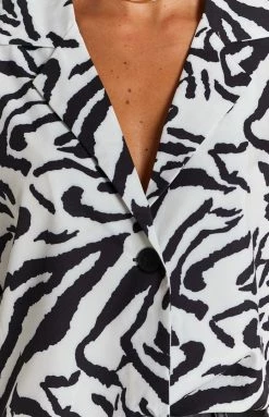 Beginning Boutique Shay Zebra Print Button Up Top White