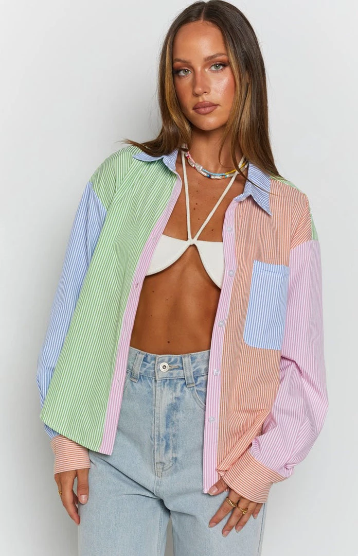 Beginning Boutique Tops Moreton Striped Shirt Orange 4 Beginning Boutique Tops Moreton Striped Shirt Orange