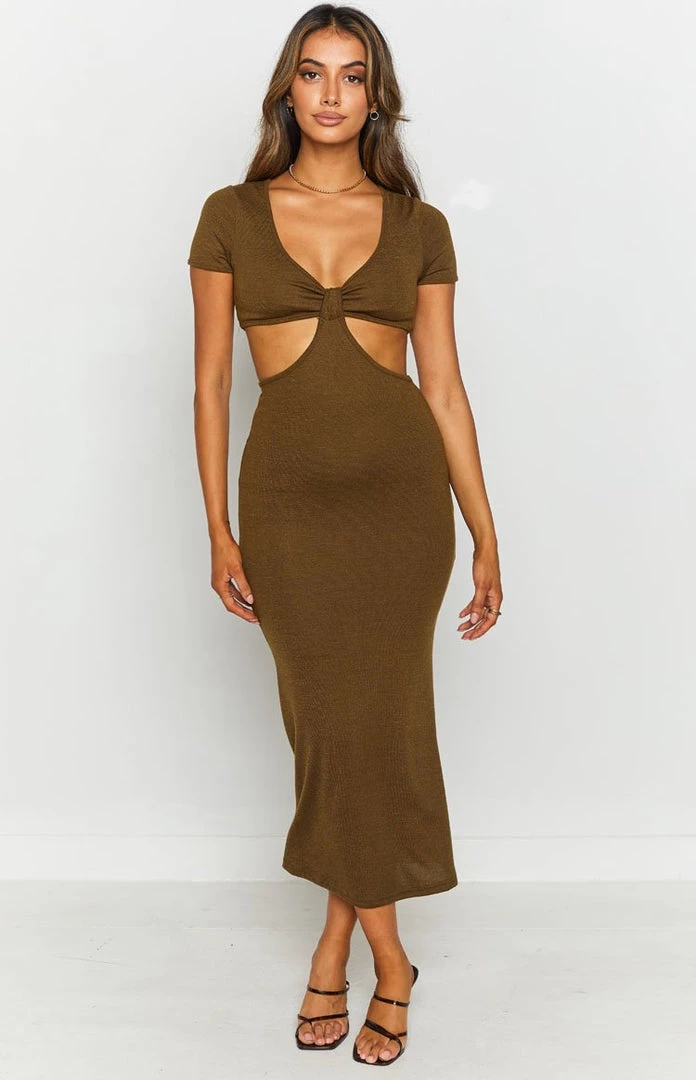Beginning Boutique Dresses Romania Cut Out Midi Dress Khaki 3 Beginning Boutique Dresses Romania Cut Out Midi Dress Khaki