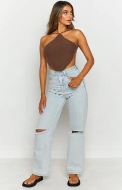 Beginning Boutique Sailing Crop Top Brown Tops