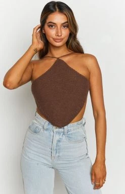 Beginning Boutique Sailing Crop Top Brown Tops