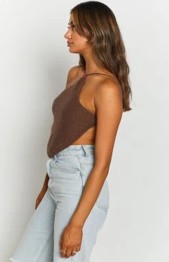 Beginning Boutique Sailing Crop Top Brown Tops