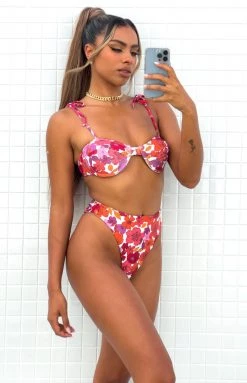 9.0 Swim Jamilla Pink Floral Bikini Top Tops