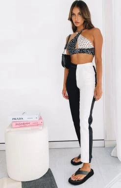 Beginning Boutique Addicted Printed Halter Top Black Tops