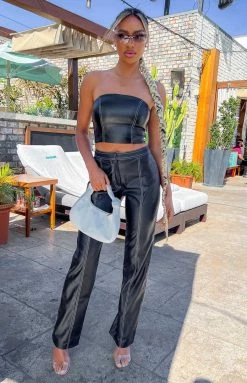 BB Exclusive Addie Black PU Pants Bottoms