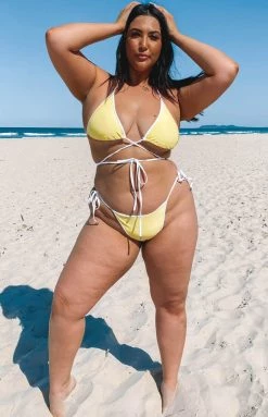 Swimwear 9.0 Swim X Ariella Adella Tie Bikini Bottoms Yellow And White