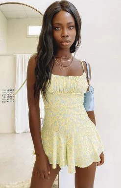 BB Exclusive Extended Sizes Adore You Playsuit Yellow Floral