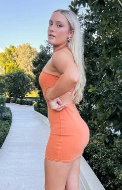 BB Exclusive Aisha Brown Halter Neck Mini Dress