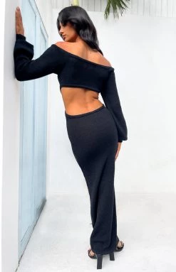 BB Exclusive Alanyah Black Off Shoulder Midi Dress New