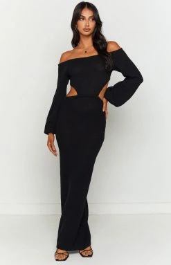 BB Exclusive Alanyah Black Off Shoulder Midi Dress New