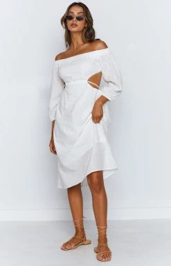 Beginning Boutique Albany Off The Shoulder Backless Midi Dress White Dresses