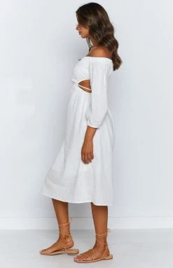 Beginning Boutique Albany Off The Shoulder Backless Midi Dress White Dresses