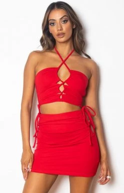 BB Exclusive Alexis Ruched Cut Out Skirt Red Bottoms