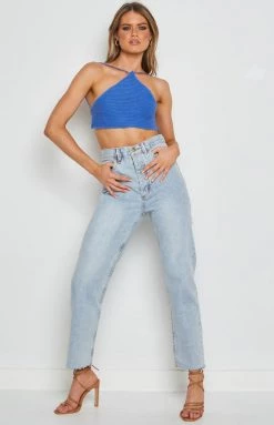 Beginning Boutique Aleya Crochet Top Blue Tops