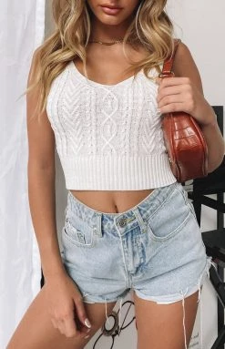 Beginning Boutique Tops All That Cable Knit Crop White