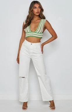 BB Exclusive Alma Crochet Crop Top Green Tops