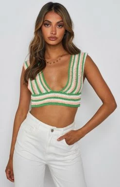 BB Exclusive Alma Crochet Crop Top Green Tops