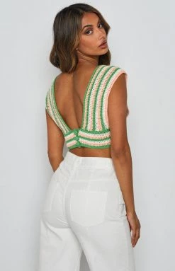 BB Exclusive Alma Crochet Crop Top Green Tops