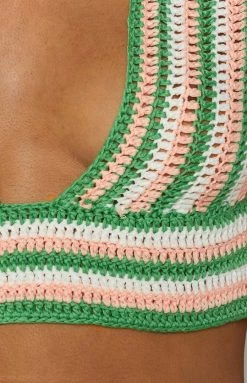 BB Exclusive Alma Crochet Crop Top Green Tops