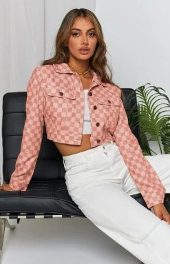 Beginning Boutique Alternator Check Cropped Jacket Pink