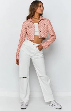 Beginning Boutique Alternator Check Cropped Jacket Pink
