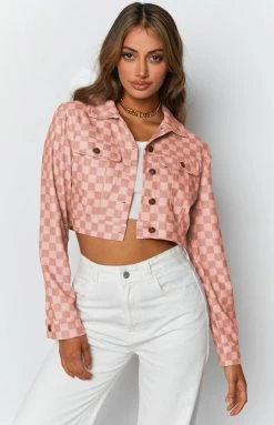Beginning Boutique Alternator Check Cropped Jacket Pink