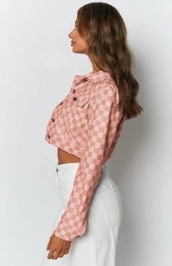 Beginning Boutique Alternator Check Cropped Jacket Pink