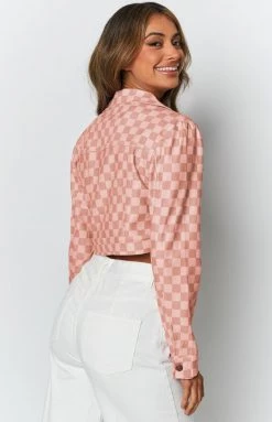 Beginning Boutique Alternator Check Cropped Jacket Pink