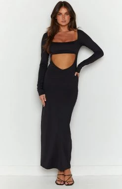 BB Exclusive Aluma Black Longsleeve Cut Out Maxi Dress New