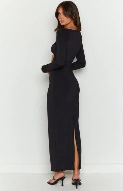 BB Exclusive Aluma Black Longsleeve Cut Out Maxi Dress New