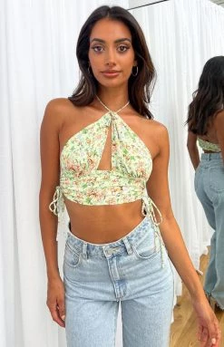 Beginning Boutique Alya Green Floral Halter Top