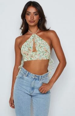Beginning Boutique Alya Green Floral Halter Top