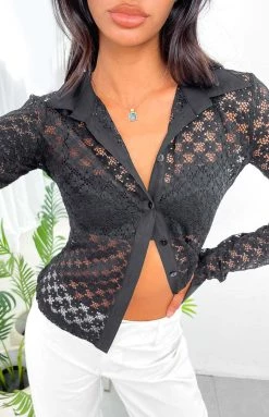 BB Exclusive New Amber Black Lace Long Sleeve Top